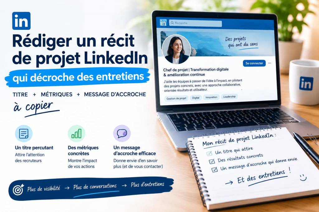 Rédiger un récit de projet linkedin qui décroche des entretiens : titre, métriques et message d'accroche à copier